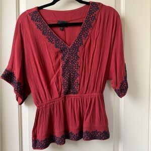 Shyanne Deep Red Blouse with Black Embroidery